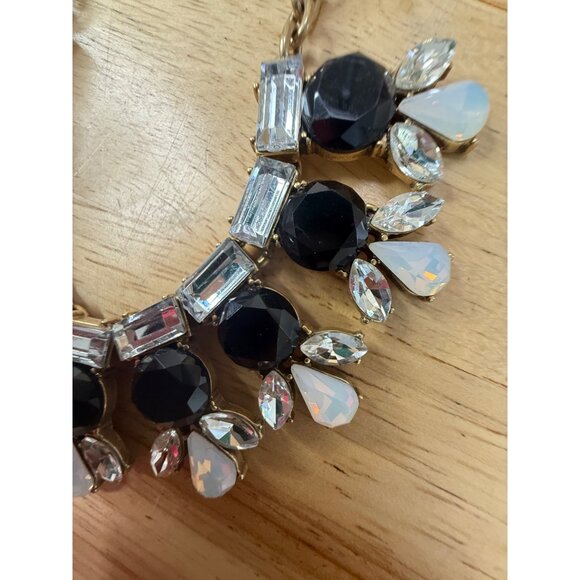 J. Crew Statement Necklace Gold Chain With Black & Clear Stones Teardrop - Picture 8 of 9